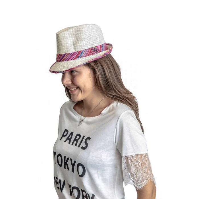 Şerit Desenli Kadın Fötr Şapka 6255