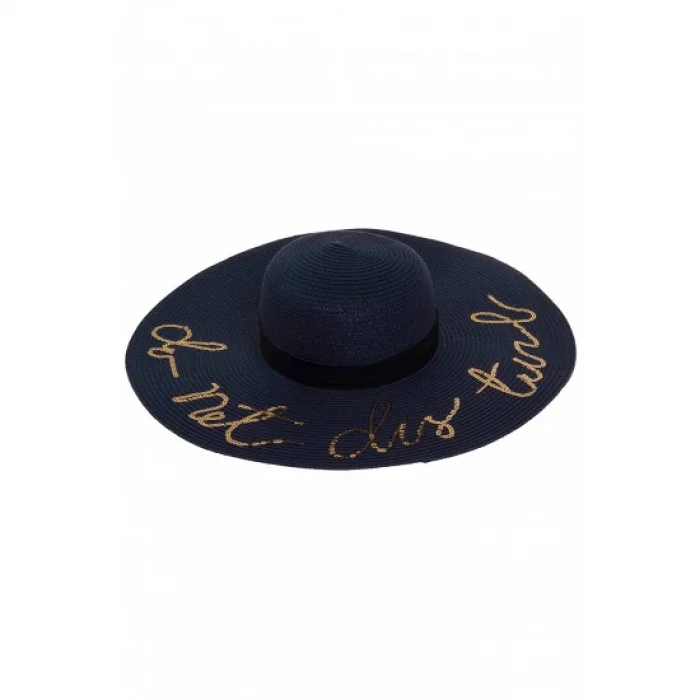 Yazılı Geniş Kenarlı Plaj Kadın Şapkası 7047