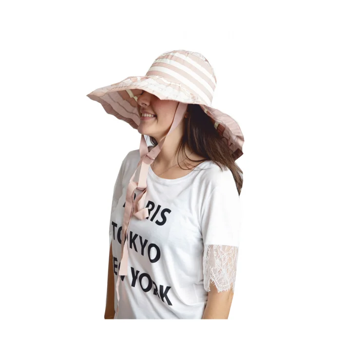 Yazlık Kadın Geniş Kenarlı Şeritli Şapka 5377