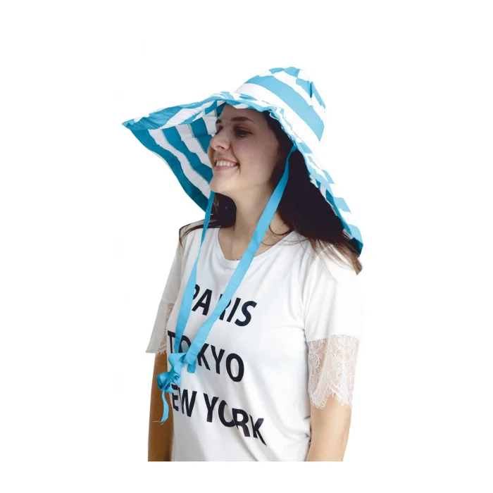 Yazlık Kadın Geniş Kenarlı Şeritli Şapka 5377