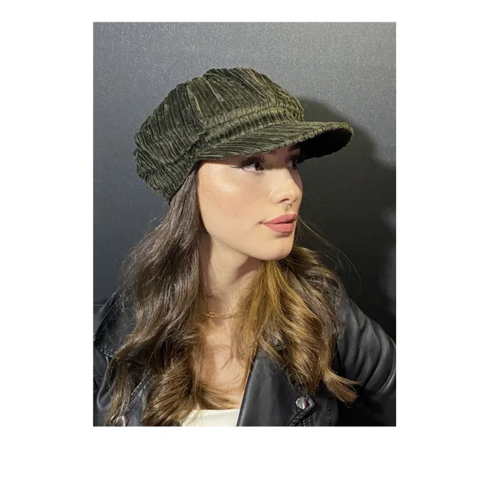 Kadın Denizci Tipi Kadife Şapka 1243 Yeşil