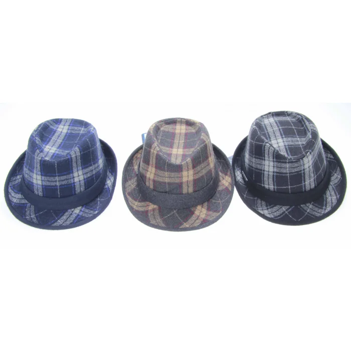 Erkek Ekose Desenli Fötr Şapka 5111 Gri