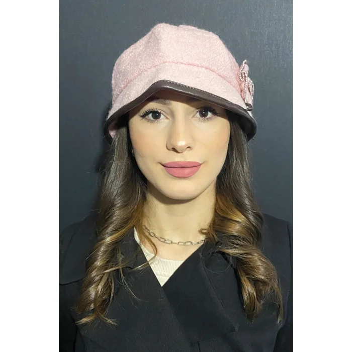 Kadın Deri Kenarlı Bermuda Şapka 7752 Gül Kurusu