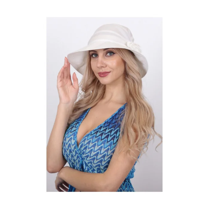 Kadın Çiçekli Tül Beyaz Şapka 1316