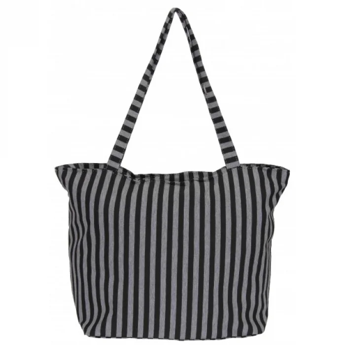 BAY ŞAPKACI - KADIN ÇİZGİLİ SİYAH PLAJ ÇANTASI 7023