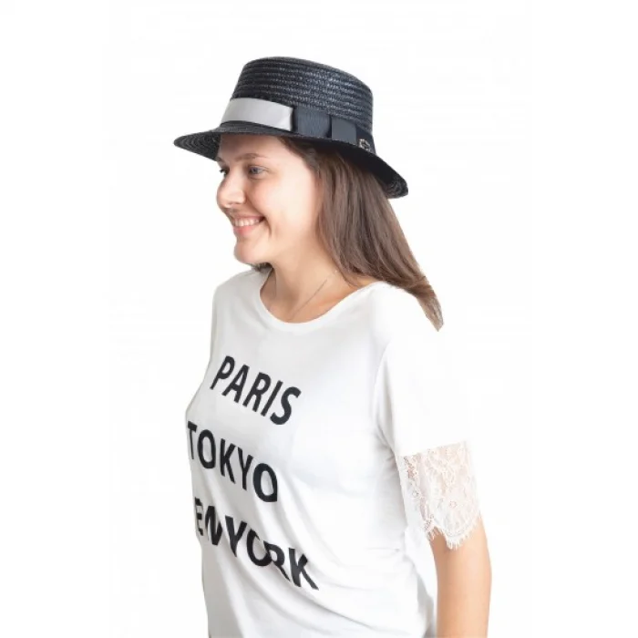 Kadın Fiyonklu Siyah Hasır Şapka 1081