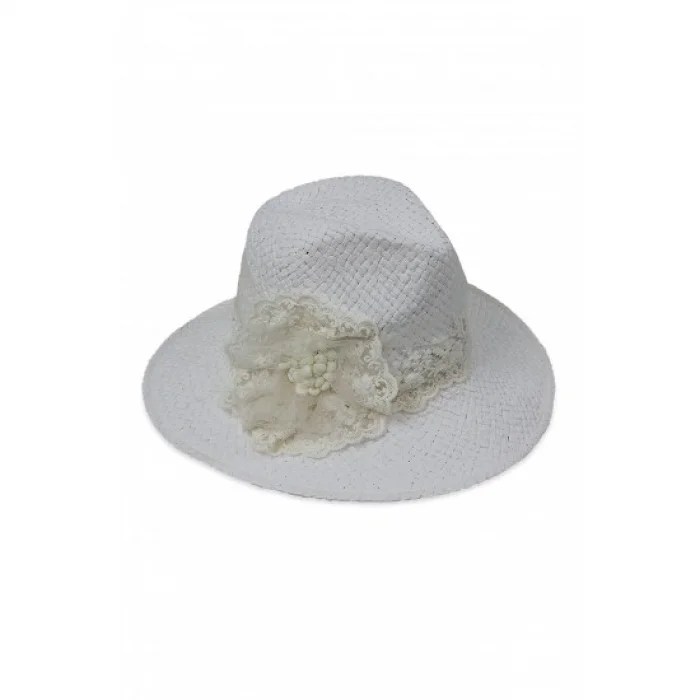 Kadın Hasır Tüllü Beyaz Şapka 1379