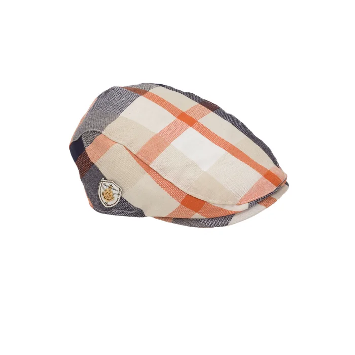 Bay Kasket - Yazlık Erkek Ekose Turuncu Kasket 1033