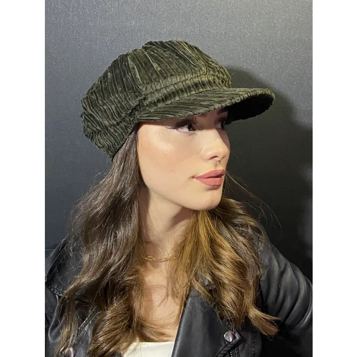 Kadın Denizci Tipi Kadife Şapka Yeşil 1243