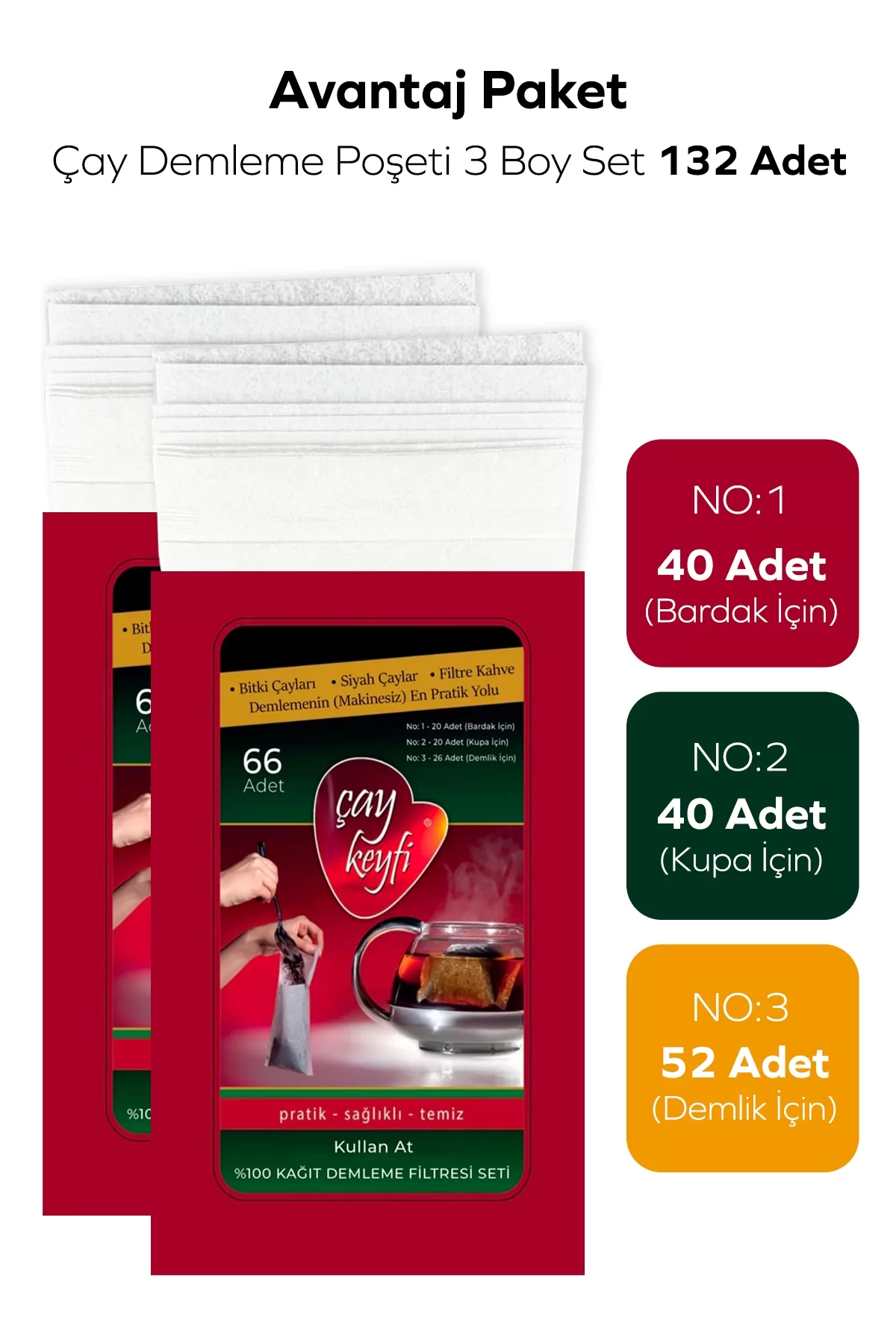 Çay Demleme Poşeti 3 Boy Set (İlk Defa Deneyecekler İçin) 132 Adet