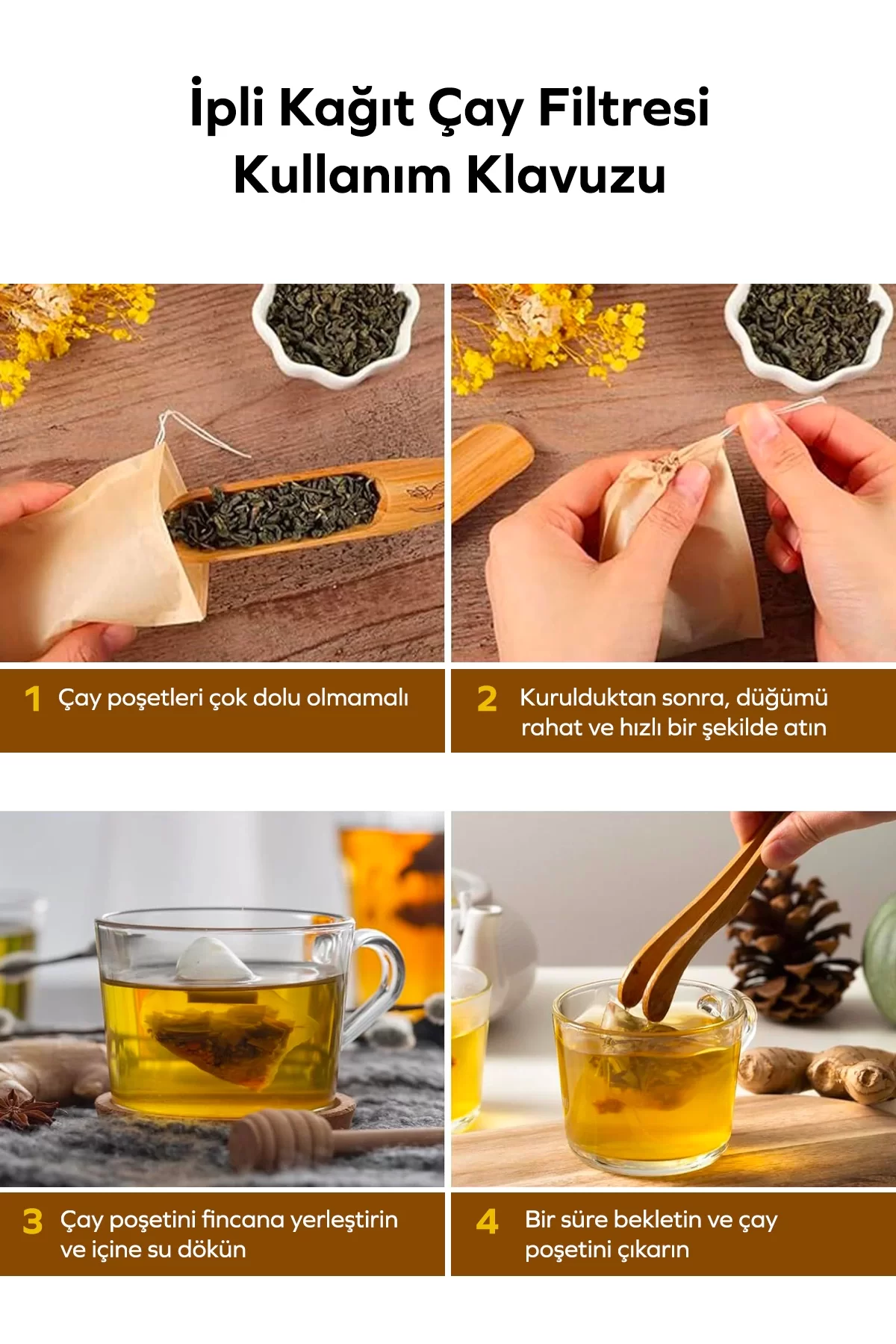 İpli Çay Kahve Filtresi (6cm x 8cm) 25 adet Ağartılmamış Kağıt