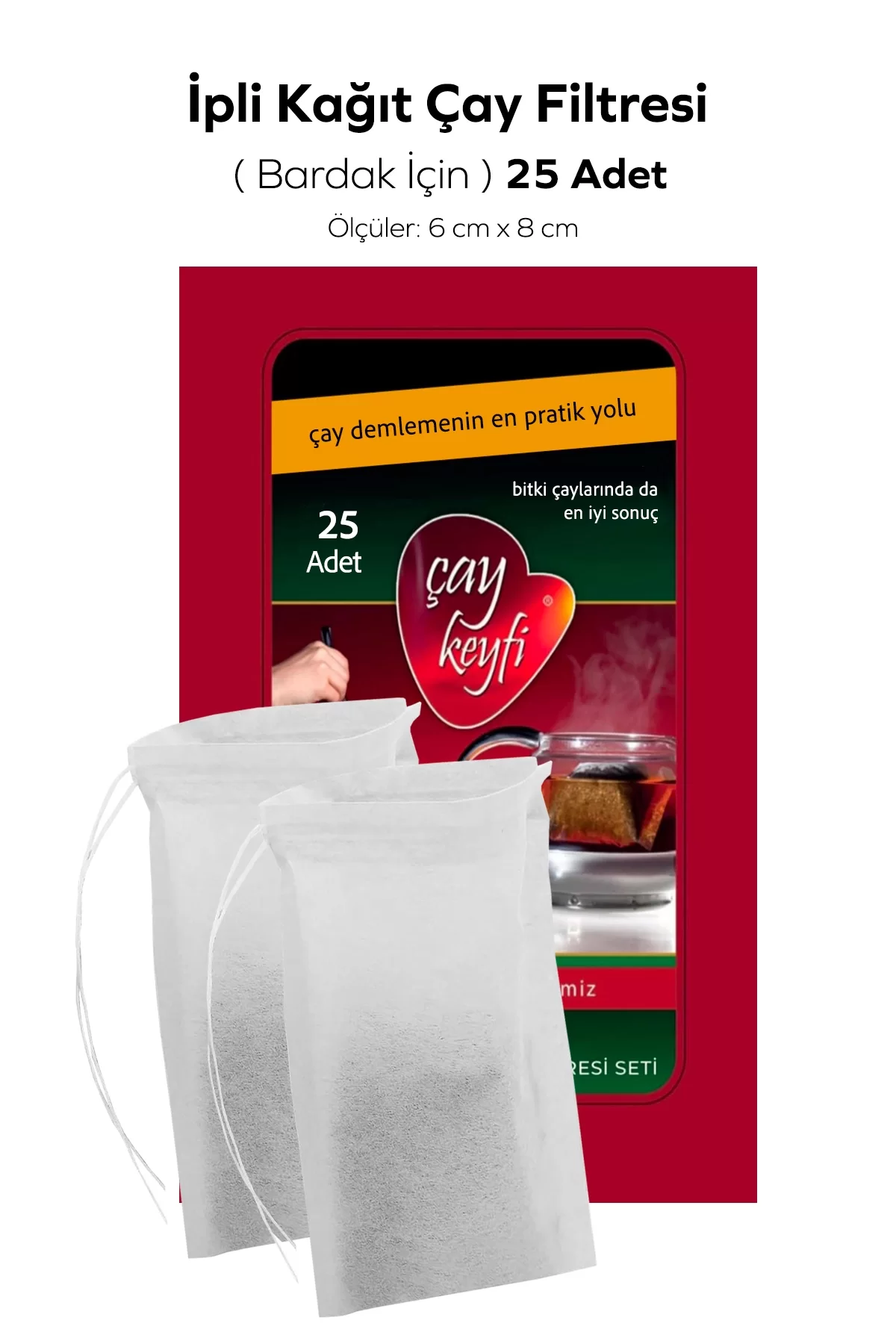 İpli Çay Kahve Filtresi (6cm x 8cm) 25 Adet Beyaz %100 Kağıt
