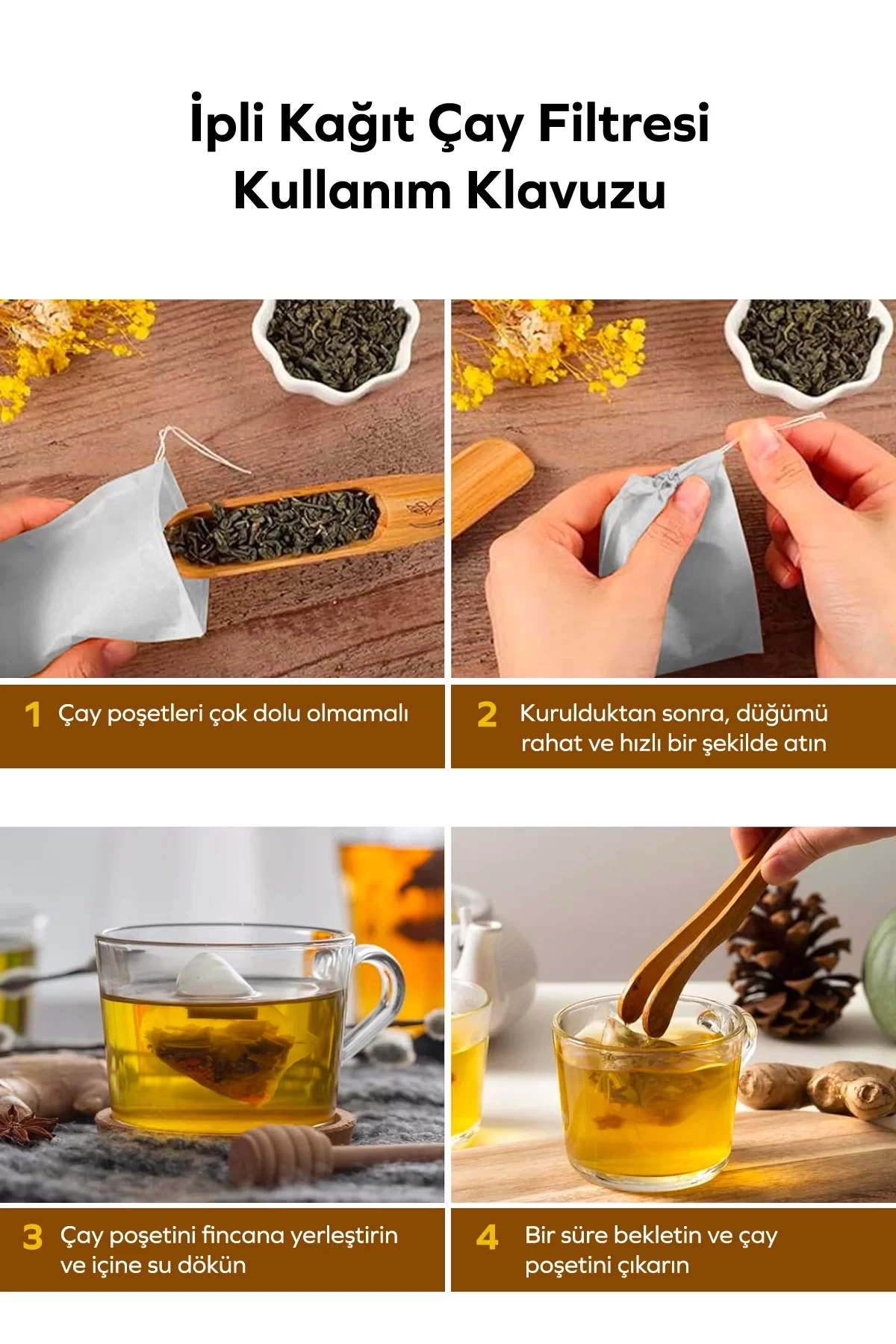 İpli Çay Kahve Filtresi (6cm x 8cm) 25 Adet Beyaz %100 Kağıt