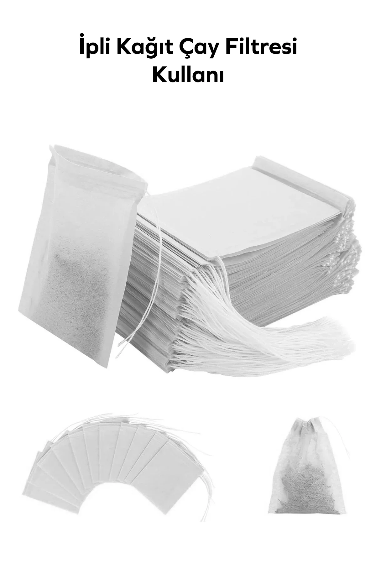 İpli Çay Kahve Filtresi (6cm x 8cm) 25 Adet Beyaz %100 Kağıt