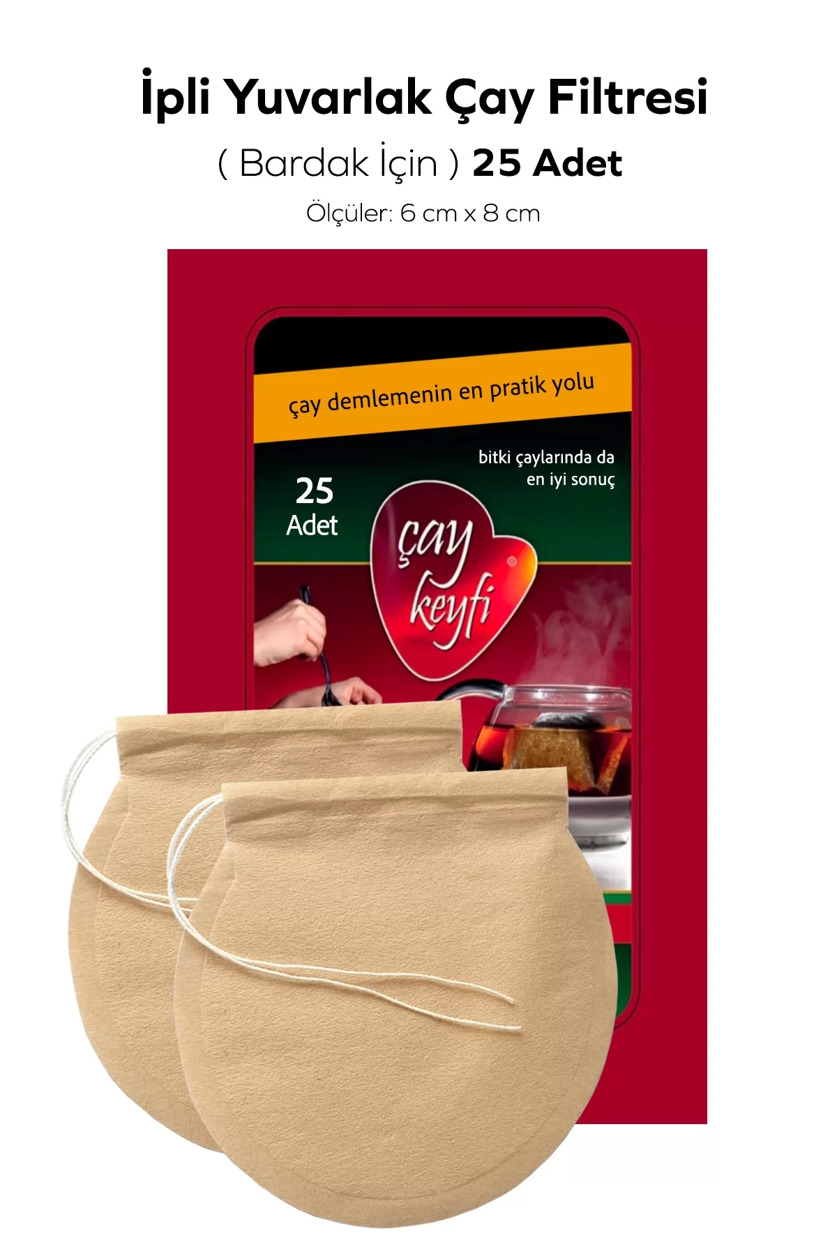İpli Çay Kahve Filtresi (6cm x 8cm )Ağartılmamış %100 Kağıt Yuvarlak