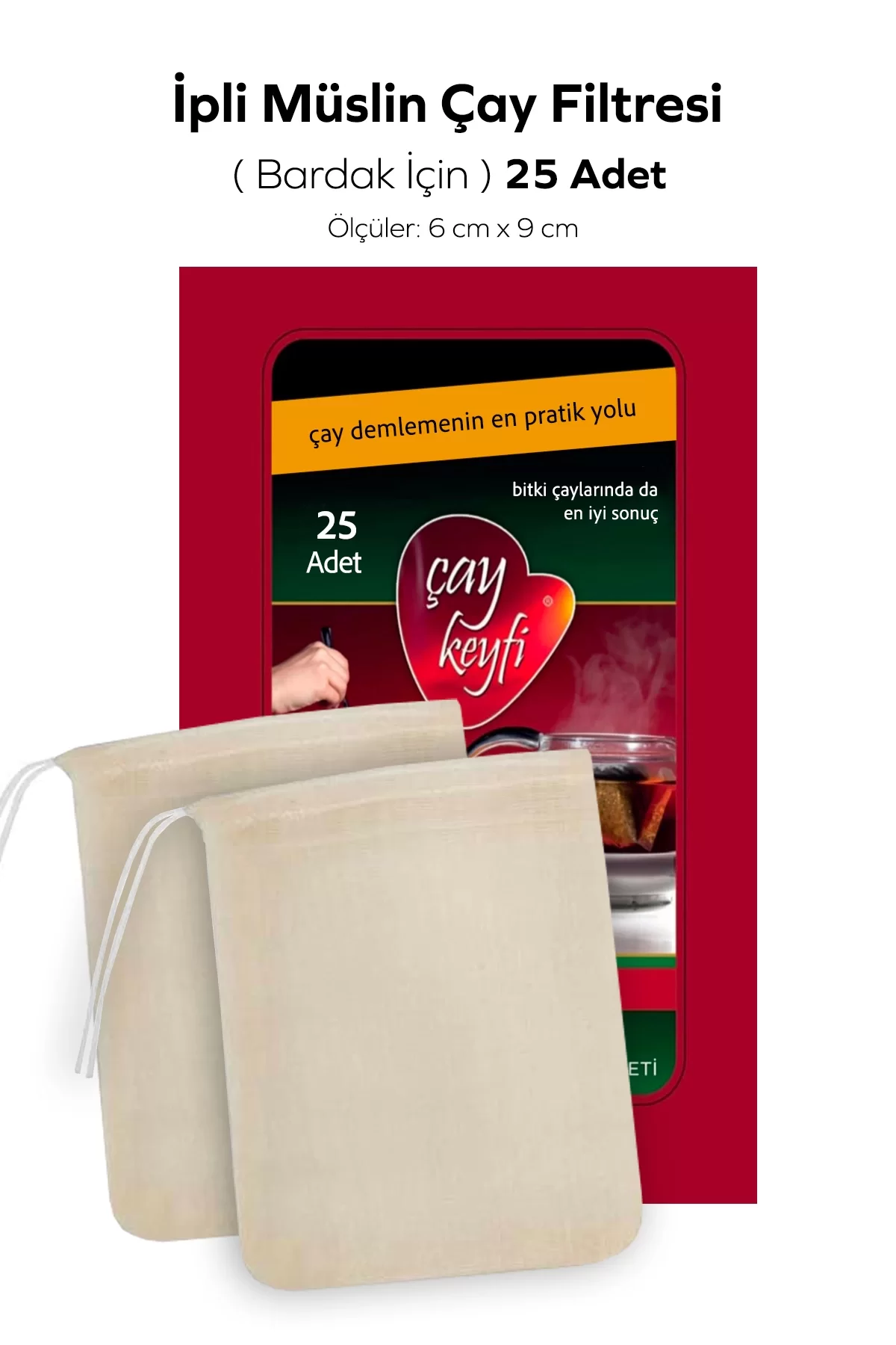 İpli Müslin Çay / Kahve Filtresi (6cm x 9cm) 25li Paket
