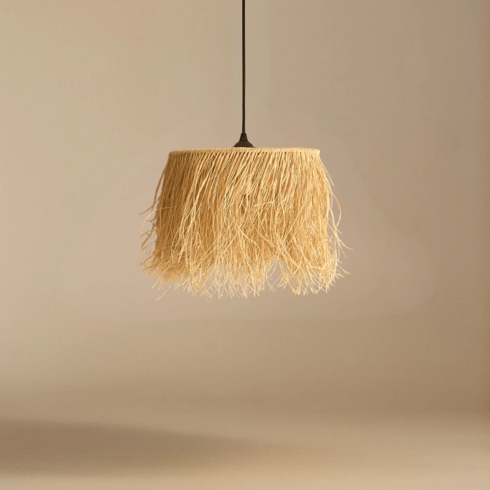 1 Katlı Rafya Avize - Ev, Balkon, Kış Bahçesi, Kafe, Restoran, Sahil, Bungalov Aydınlatma / El Yapımı Sık Örme Bohem Saçaklı Rafya Avize