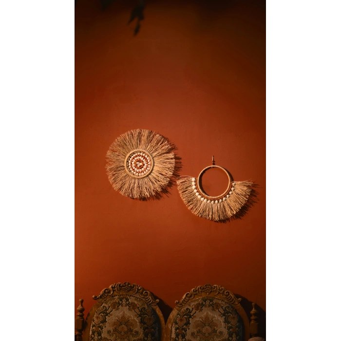 2li El Yapımı Doğal Rafya Duvar Süsü - Deniz Kabuklu