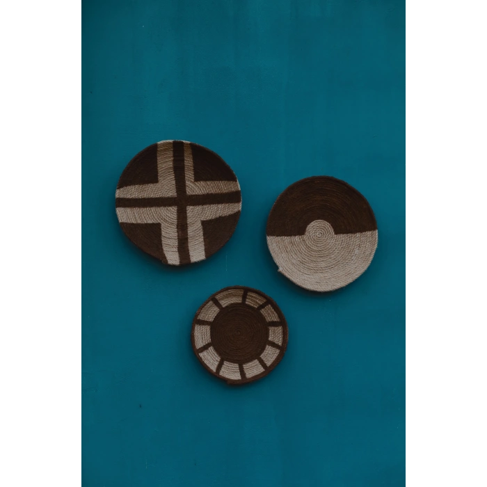 3lü El Yapımı Bohem Hasır Afrikan Duvar Tabağı Seti