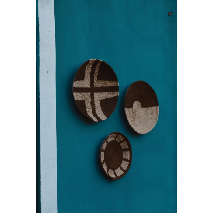 3lü El Yapımı Bohem Hasır Afrikan Duvar Tabağı Seti