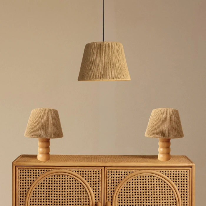 3’lü Jüt Aydınlatma Seti (El Yapımı 2 Abajur + 1 Avize)