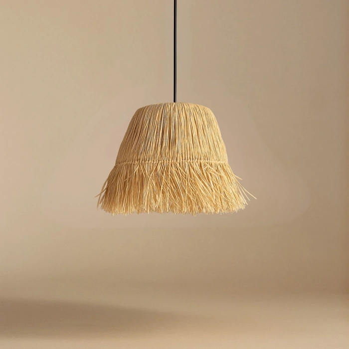 3’lü Saçaklı Rafya Bohem Aydınlatma Seti (El Yapımı 2 Abajur + 1 Avize)