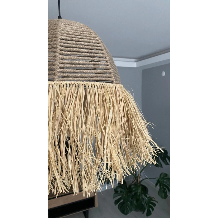 Büyük Halat Avize - Ev, Balkon, Kış Bahçesi, Kafe, Restoran, Sahil, Bungalov Aydınlatma / El Yapımı Sık Örme Bohem Saçaklı Hasır Halat Avize