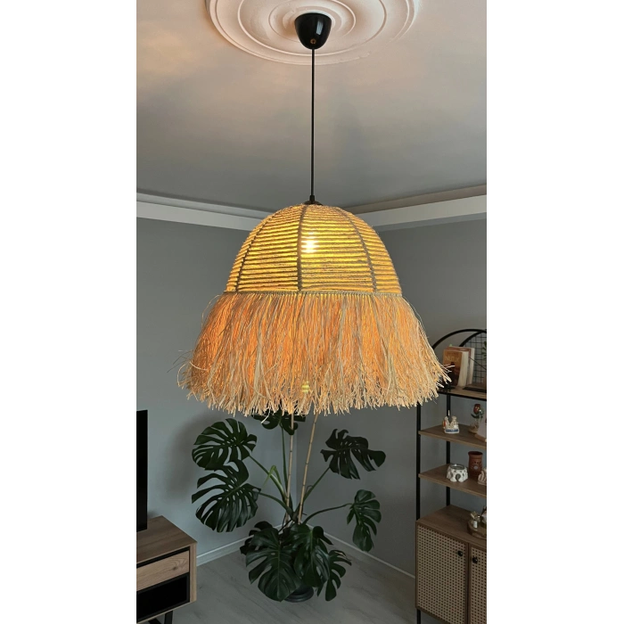 Büyük Halat Avize - Ev, Balkon, Kış Bahçesi, Kafe, Restoran, Sahil, Bungalov Aydınlatma / El Yapımı Sık Örme Bohem Saçaklı Hasır Halat Avize