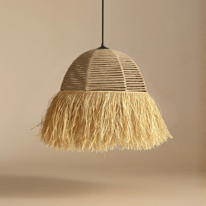 Büyük Halat Avize - Ev, Balkon, Kış Bahçesi, Kafe, Restoran, Sahil, Bungalov Aydınlatma / El Yapımı Sık Örme Bohem Saçaklı Hasır Halat Avize