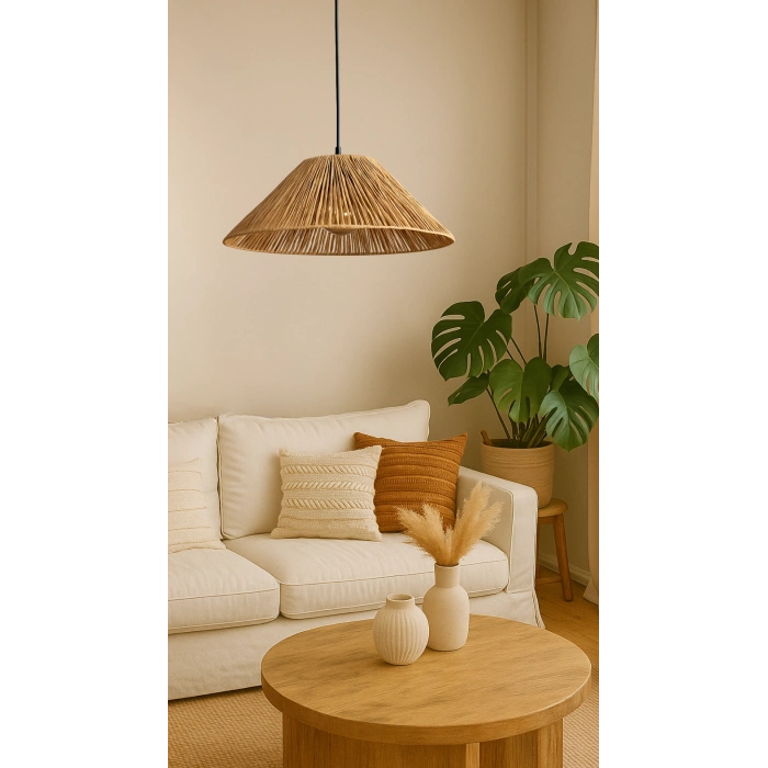 Büyük Kağıt Rafya Avize (40CM)- Ev, Balkon, Kış Bahçesi, Kafe, Restoran, Sahil, Bungalov Aydınlatma / El Yapımı Bohem Doğal Kağıt Rafya Avize