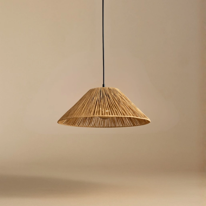 Büyük Kağıt Rafya Avize (40CM)- Ev, Balkon, Kış Bahçesi, Kafe, Restoran, Sahil, Bungalov Aydınlatma / El Yapımı Bohem Doğal Kağıt Rafya Avize