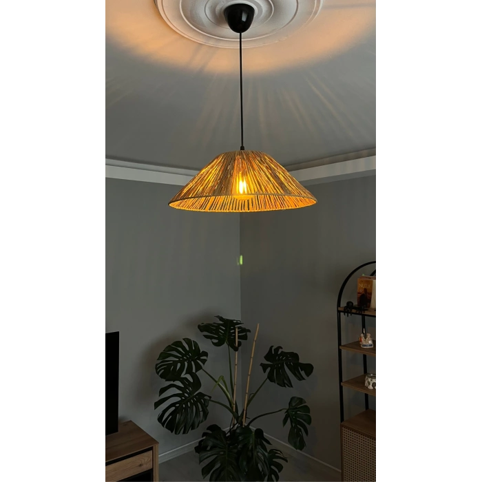 Büyük Kağıt Rafya Avize (40CM)- Ev, Balkon, Kış Bahçesi, Kafe, Restoran, Sahil, Bungalov Aydınlatma / El Yapımı Bohem Doğal Kağıt Rafya Avize