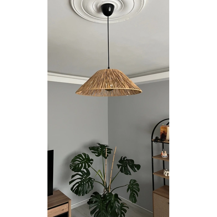 Büyük Kağıt Rafya Avize (40CM)- Ev, Balkon, Kış Bahçesi, Kafe, Restoran, Sahil, Bungalov Aydınlatma / El Yapımı Bohem Doğal Kağıt Rafya Avize