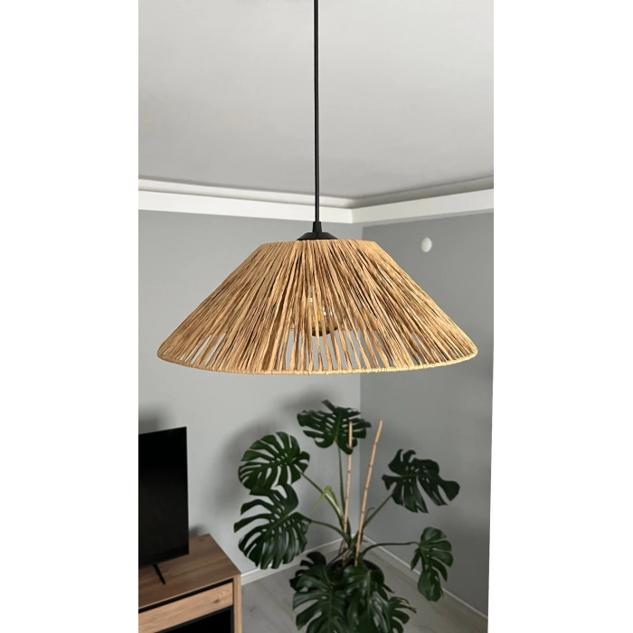 Büyük Kağıt Rafya Avize (40CM)- Ev, Balkon, Kış Bahçesi, Kafe, Restoran, Sahil, Bungalov Aydınlatma / El Yapımı Bohem Doğal Kağıt Rafya Avize