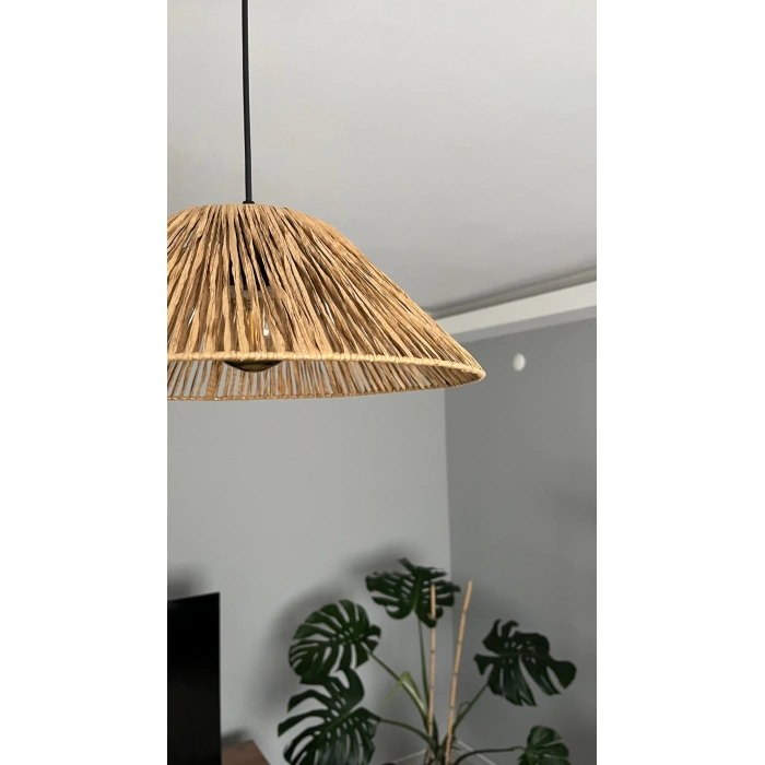 Büyük Kağıt Rafya Avize (40CM)- Ev, Balkon, Kış Bahçesi, Kafe, Restoran, Sahil, Bungalov Aydınlatma / El Yapımı Bohem Doğal Kağıt Rafya Avize