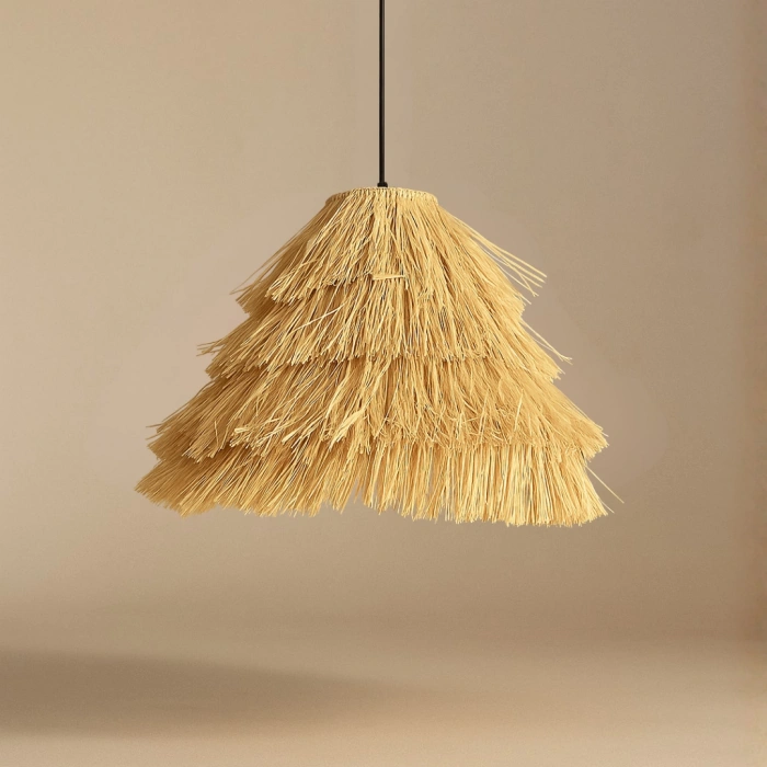 Büyük Konik Rafya Avize - Ev, Balkon, Kış Bahçesi, Kafe, Restoran, Sahil, Bungalov Aydınlatma / El Yapımı Sık Örme Bohem Konik Saçaklı Rafya Avize