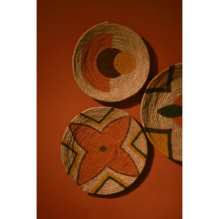 6lı El Yapımı Bohem Hasır Afrikan Duvar Tabağı Seti