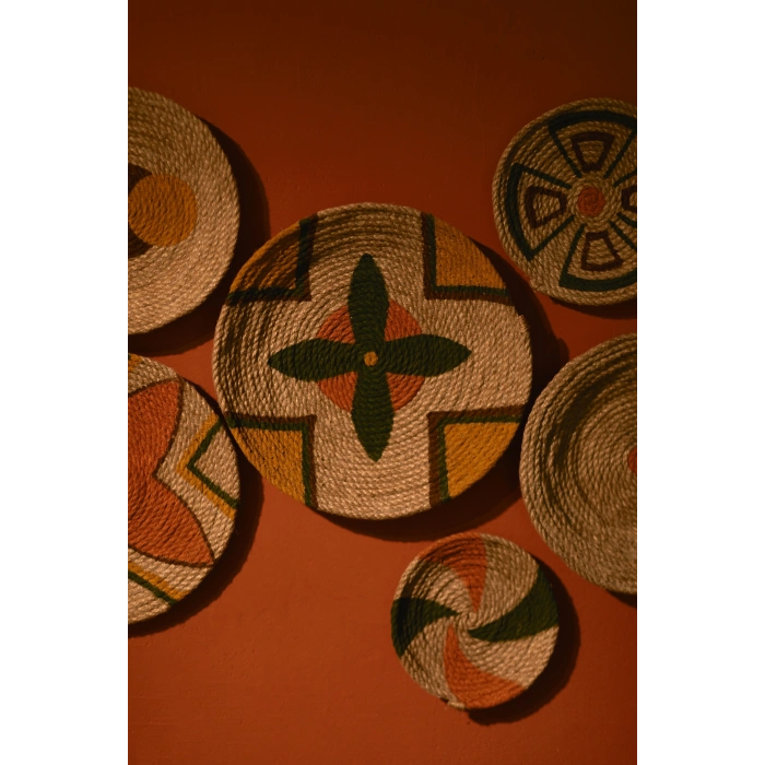 6lı El Yapımı Bohem Hasır Afrikan Duvar Tabağı Seti