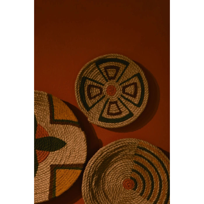 6lı El Yapımı Bohem Hasır Afrikan Duvar Tabağı Seti