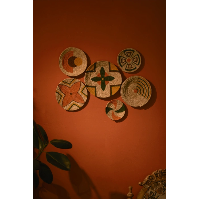 6lı El Yapımı Bohem Hasır Afrikan Duvar Tabağı Seti