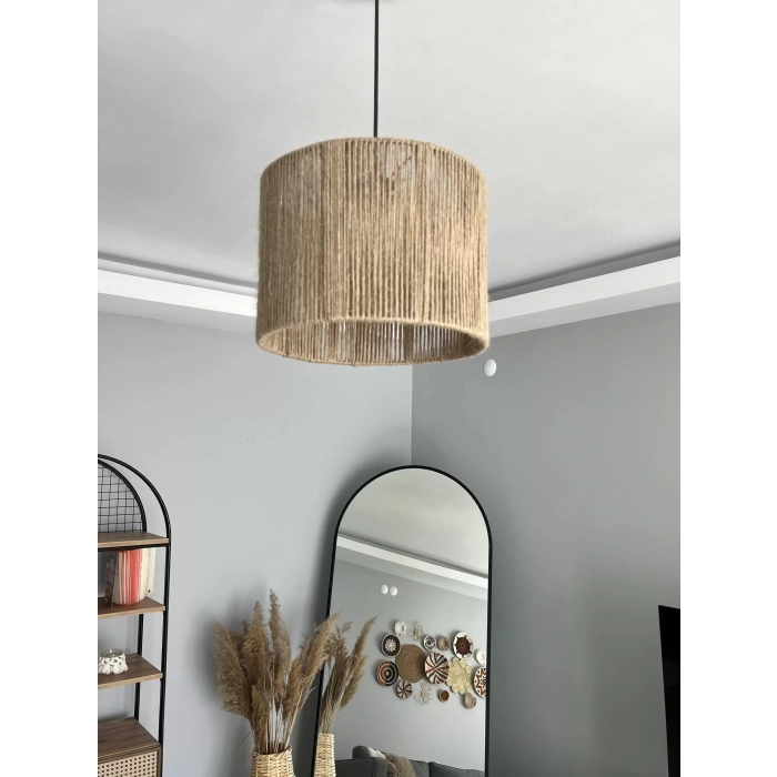 Yuvarlak Jüt Avize - Ev, Balkon, Kış Bahçesi, Kafe, Restoran, Sahil, Bungalov Aydınlatma / El Yapımı Bohem Hasır Jüt Avize