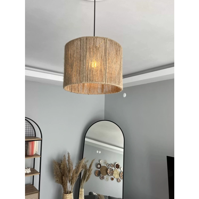 Yuvarlak Jüt Avize - Ev, Balkon, Kış Bahçesi, Kafe, Restoran, Sahil, Bungalov Aydınlatma / El Yapımı Bohem Hasır Jüt Avize