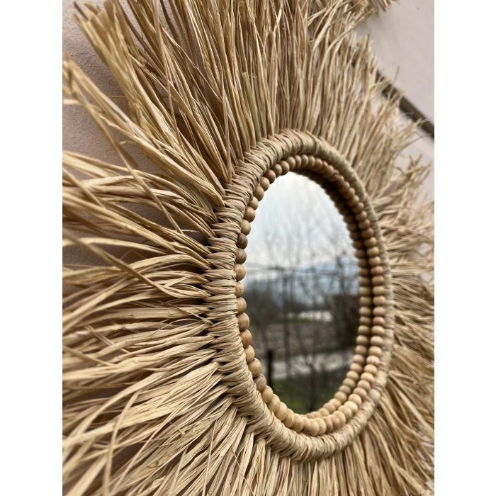3lü El Yapımı Ayna Seti & Boncuklu Rafya Duvar Süsü, Duvar Aynası