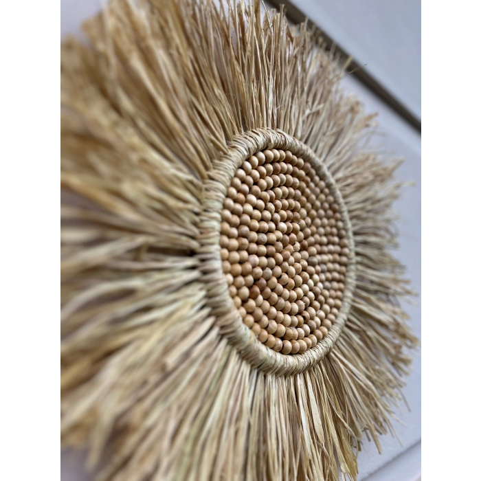 3lü El Yapımı Ayna Seti & Boncuklu Rafya Duvar Süsü, Duvar Aynası