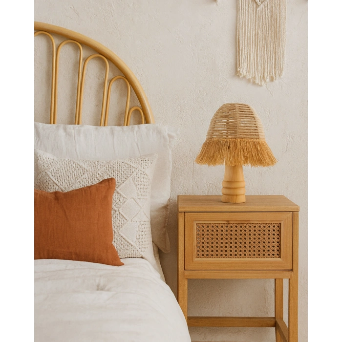 Halat Abajur - El Yapımı Doğal Ahşap Ayaklı Bohem Jüt Halat Abajur (Kablolu)