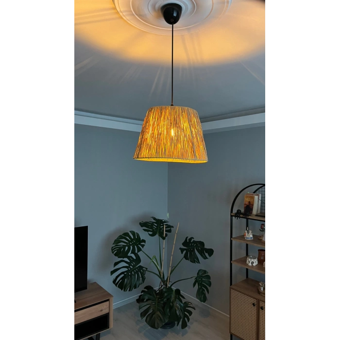 Üçgen Kağıt Rafya Avize - Ev, Balkon, Kış Bahçesi, Kafe, Restoran, Sahil, Bungalov Aydınlatma / El Yapımı Bohem Doğal Kağıt Rafya Avize