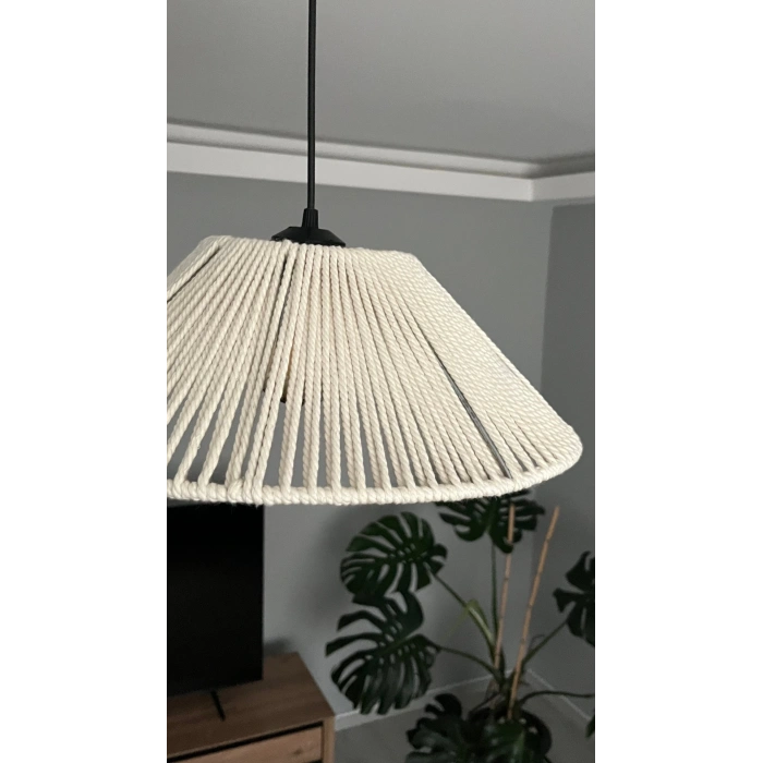 Makrome Avize (EKRU) - Ev, Çocuk Odası, Balkon, Kış Bahçesi, Kafe, Restoran, Bungalov Aydınlatma / El Yapımı Bohem Makrome Avize