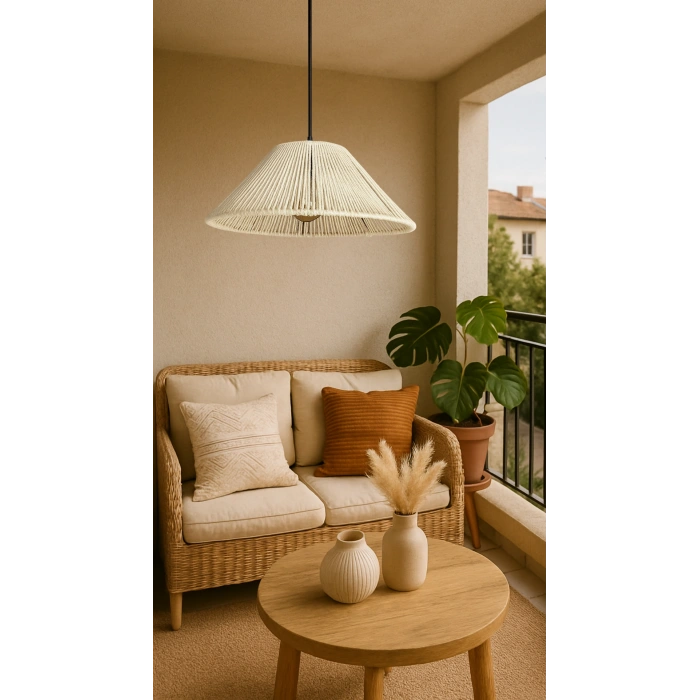 Makrome Avize (EKRU) - Ev, Çocuk Odası, Balkon, Kış Bahçesi, Kafe, Restoran, Bungalov Aydınlatma / El Yapımı Bohem Makrome Avize