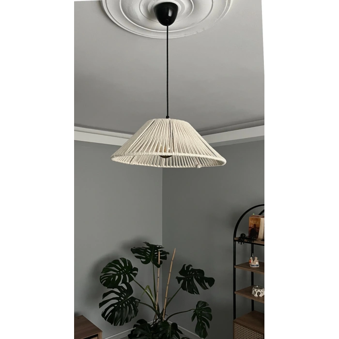 Makrome Avize (EKRU) - Ev, Çocuk Odası, Balkon, Kış Bahçesi, Kafe, Restoran, Bungalov Aydınlatma / El Yapımı Bohem Makrome Avize