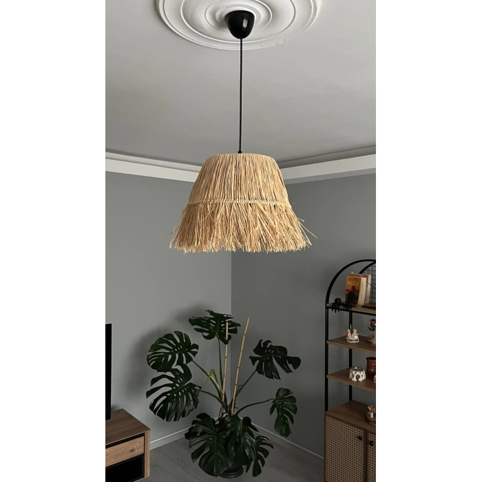 Saçaklı Rafya Avize - Ev, Balkon, Kış Bahçesi, Kafe, Restoran, Sahil, Bungalov Aydınlatma / El Yapımı Sık Örme Bohem Saçaklı Rafya Avize